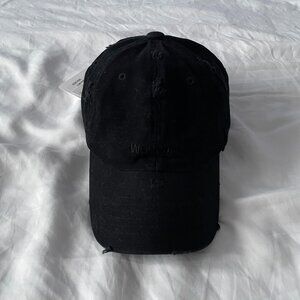 WE11DONE Black Distressed Logo Embroidered Cap Cotton Canvas Cap In Black Korea